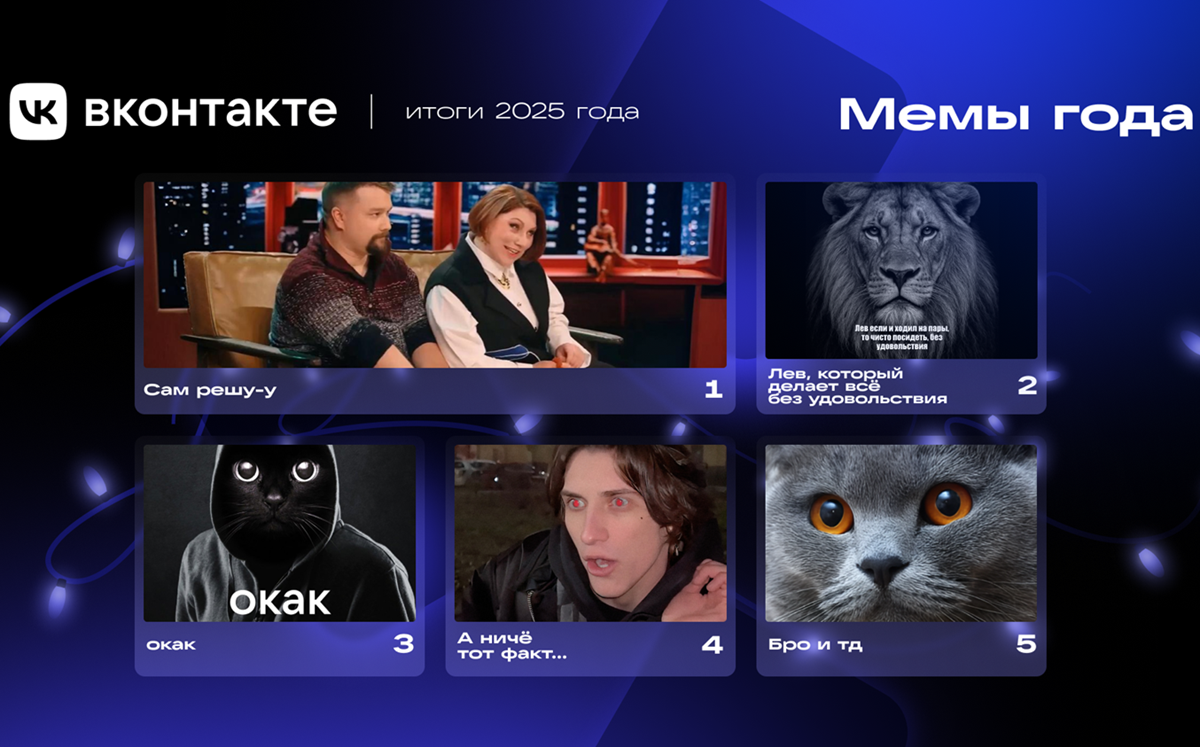 ВКонтакте объявила главные мемы 2025 года: в топе – «Сам решу-у» и «Лев, который все делает без удовольствия»