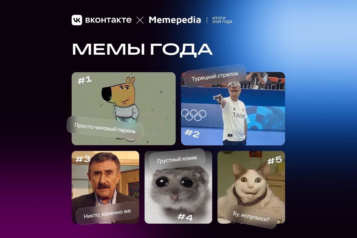 ВКонтакте объявила главные мемы 2024 года: в топе – чиловый парень, турецкий стрелок и Каневский