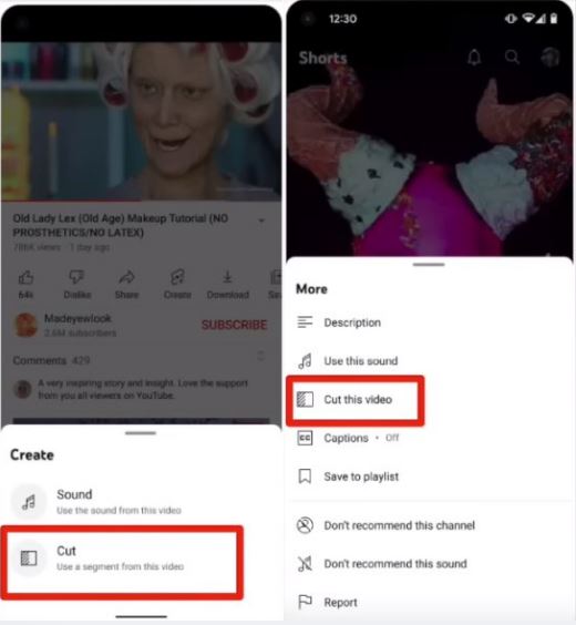 Функция Cut позволяет вырезать от 1 до 5 секунд чужого видео из YouTube Shorts