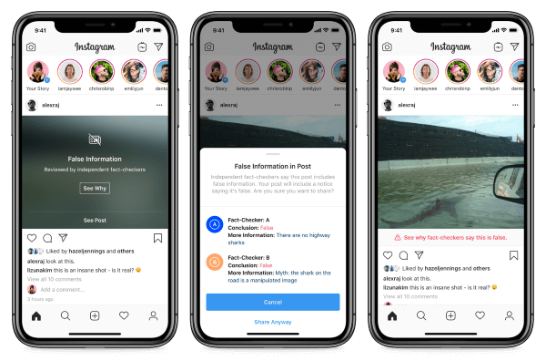 Instagram начал помечать ложные посты Instagram начал предупреждать пользователей о фейковых публикациях