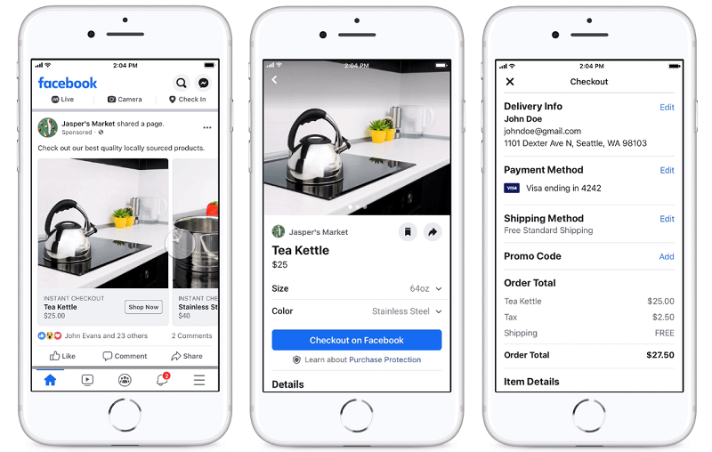 Facebook тестирует совершение покупок в новостной ленте Facebook тестирует функцию оформления заказа прямо из рекламного объявления в новостной ленте