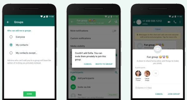 Пользователи WhatsApp смогут выбрать, кто может приглашать их в группы WhatsApp обновил настройки конфиденциальности и добавил новую опцию «Никто, кроме...», которая позволяет выбрать конкретные контакты из адресной книги, которые имеют право приглашать в группы