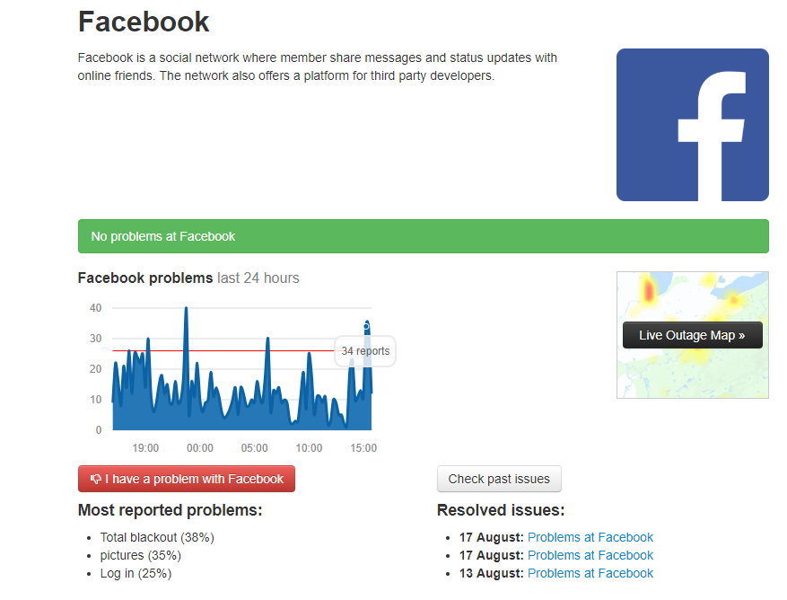Сбой в работе Facebook Сбой в работе Facebook