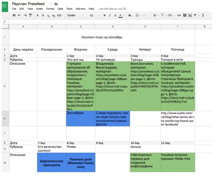 Пример контент-плана