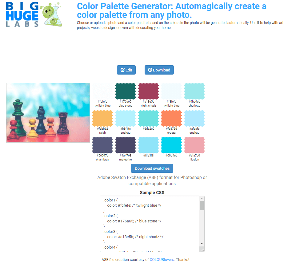 Пример цветовой раскладки