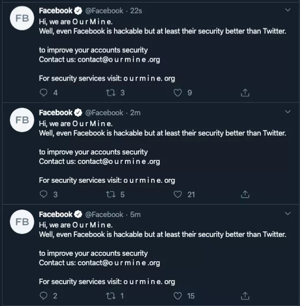 Хакеры взломали два официальных аккаунта Facebook в сервисе микроблогов Twitter