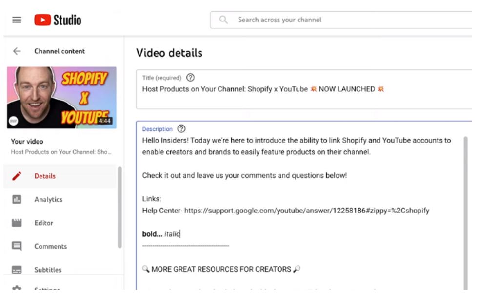 YouTube запускает параметры текстовой разметки в описаниях видео