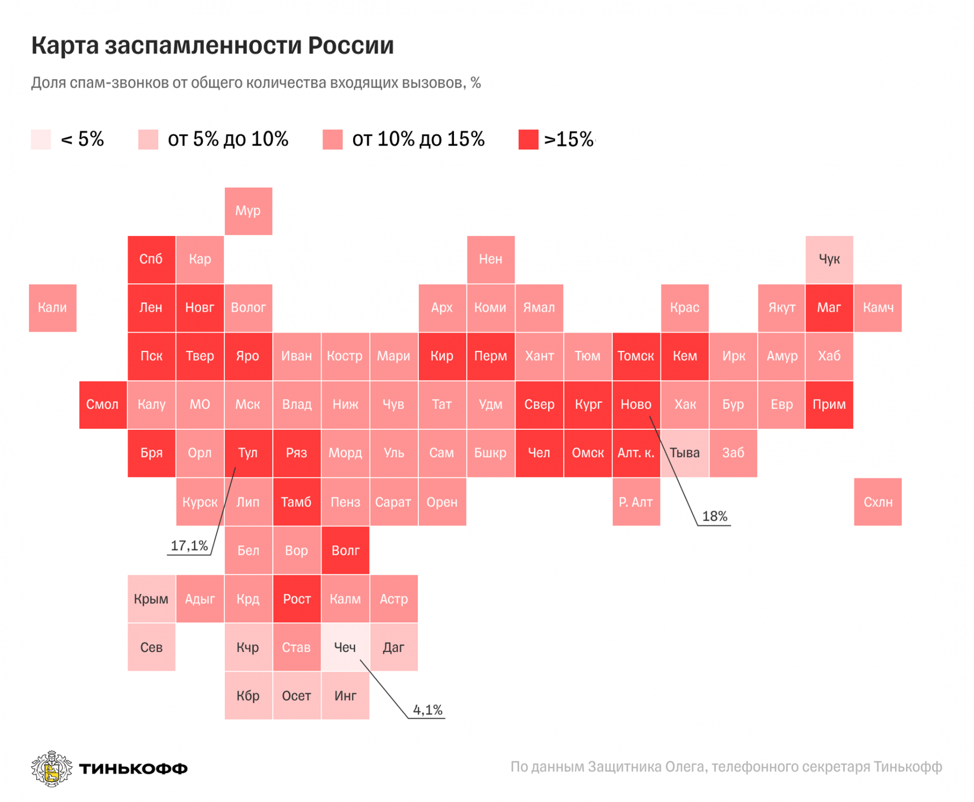 Карта заспамленности регионов России