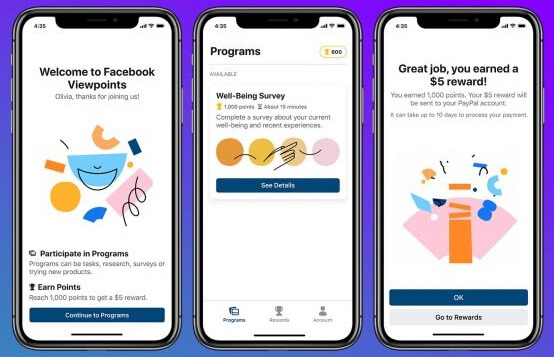 Facebook будет платить пользователям за прохождение опросов Facebook выпустил приложение Viewpoints, которое позволит пользователям зарабатывать на прохождении опросов