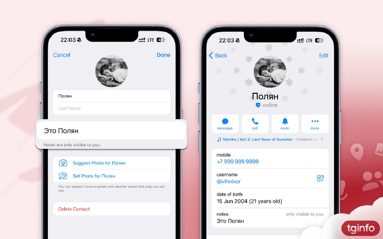 В Telegram появились текстовые заметки к контактам