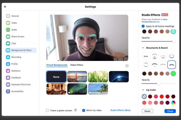 Эффекты для лица в Zoom