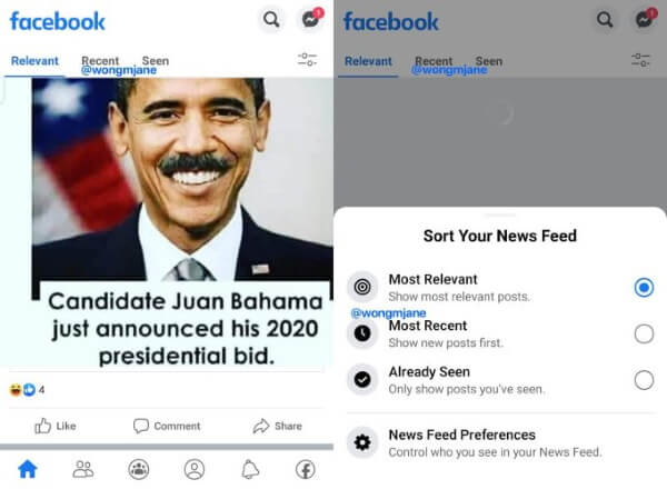 Facebook тестирует ленту новостей с тремя новыми вкладками